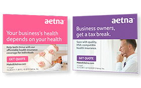 Aetna work samples of online quoting for banner ads.